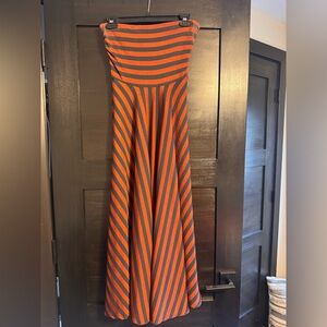 Anthropologie Maeve Red and Navy Striped Strapless Dress